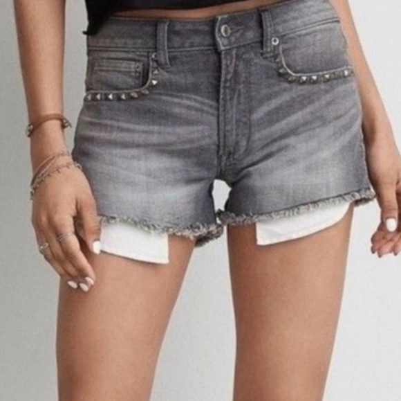American Eagle Hi Rise Festival Shorts in Washed Black Studded Detail Size 2 - Picture 5 of 8